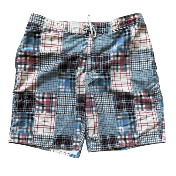Roundtree & Yorke Men's Patchwork Madras Swim Shorts Multicolor Size M Summer - Picture 1 of 9